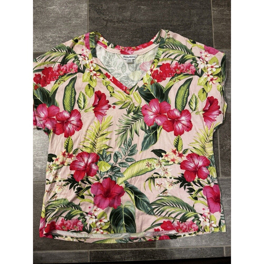 Tommy Bahama Women's Hawain Floral Print Shirt, Cuffed Sleeve, Large, EUC